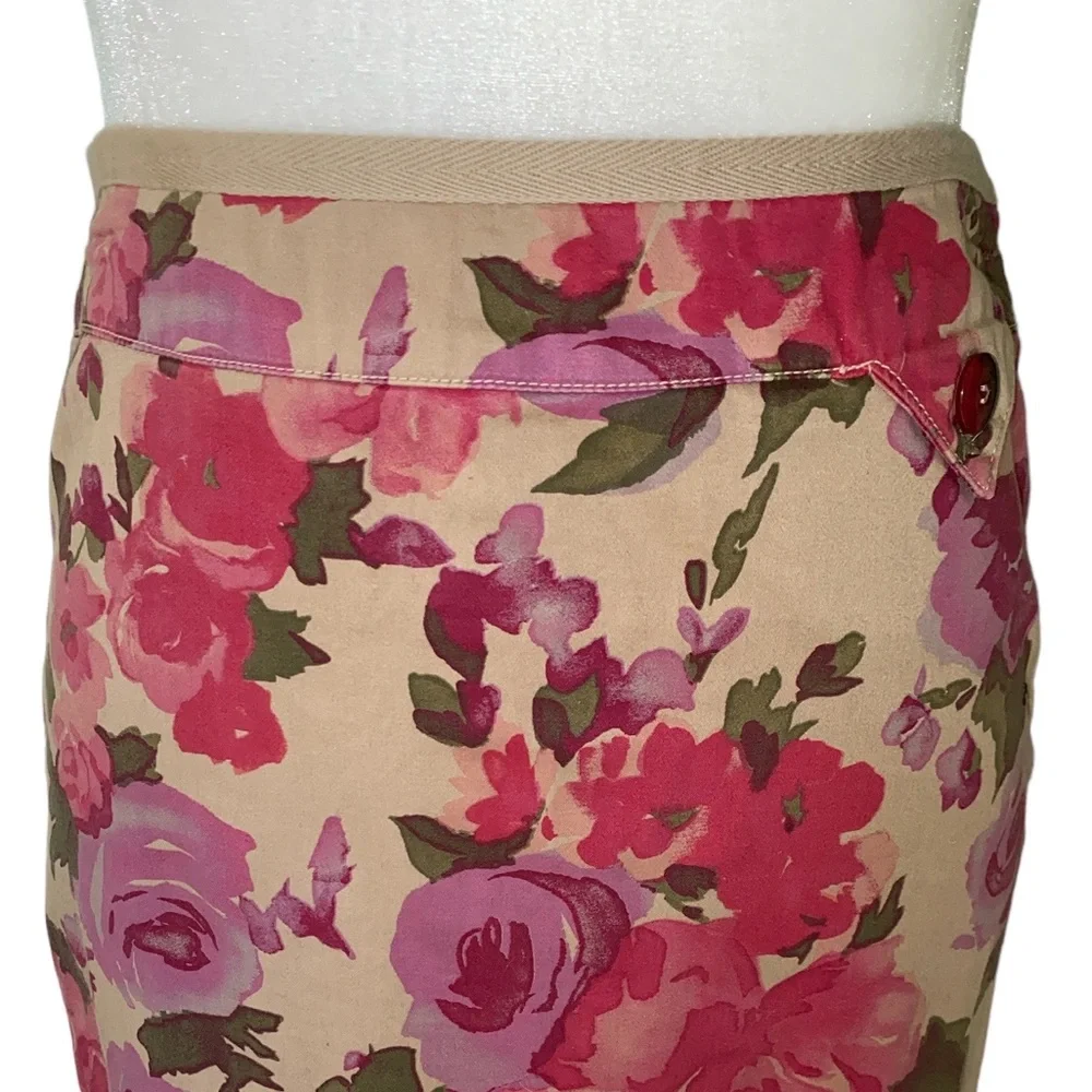 Anthropologie Odille Khaki Purple & Pink Floral Pencil Skirt - 0 - Picture 2 of 10